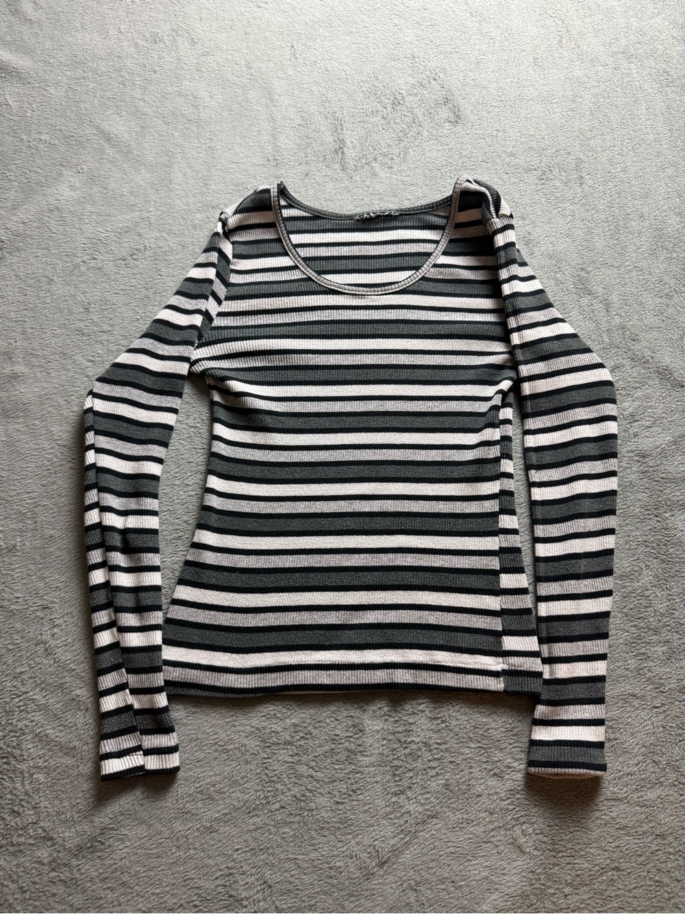 Women’s Y2K Striped Longsleeve Shirt Ribbed Knit Chic McBling Style Shirt